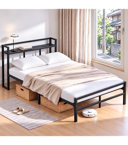 Amazon｜シングルスチールパイプベッドフレーム 宮棚付き 2 口